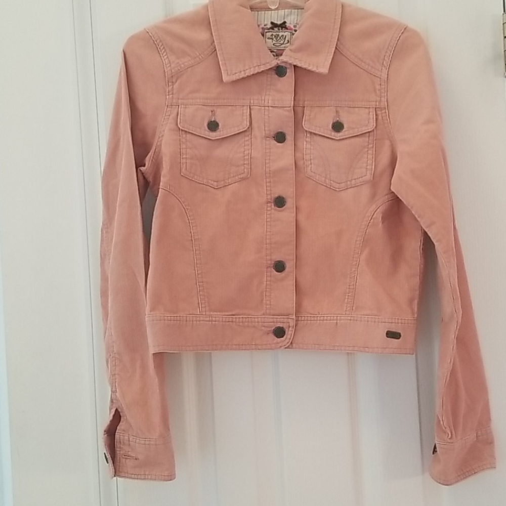 Roxy Pink Corduroy Embroidered Trucker Jacket